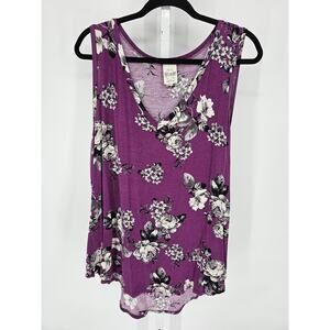 Freeloader Womens Sz 2X Sleeveless V Neck Top Purple Floral Tank Top